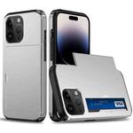 For iPhone 15 Pro Max Shockproof Armor Phone Case with Slide Card Slot(Silver)
