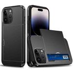 For iPhone 15 Pro Shockproof Armor Phone Case with Slide Card Slot(Black)