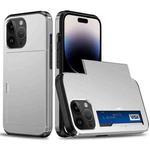 For iPhone 15 Pro Shockproof Armor Phone Case with Slide Card Slot(Silver)