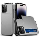 For iPhone 15 Pro Shockproof Armor Phone Case with Slide Card Slot(Grey)