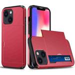 For iPhone 15 Plus Shockproof Armor Phone Case with Slide Card Slot(Red)
