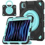 For iPad Pro 11 2022 / 2021 / 2020 Spider Rotation Handle Silicone Hybrid PC Tablet Case(Black Light Blue)