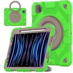 For iPad Pro 11 2022 / 2021 / 2020 Spider Rotation Handle Silicone Hybrid PC Tablet Case(Green Coffee)