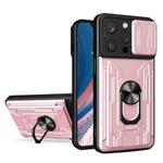 For iPhone 15 Pro Max Sliding Camshield TPU+PC Phone Case with Card Slot(Rose Gold)