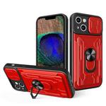 For iPhone 15 Plus Sliding Camshield TPU+PC Phone Case with Card Slot(Red)