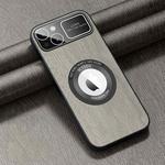 For iPhone 14 MagSafe Magnetic Tree Texture PU Phone Case(Silver Grey)