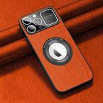 For iPhone 14 Pro MagSafe Magnetic Tree Texture PU Phone Case(Orange)