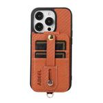 For iPhone 14 Pro Max ABEEL Carbon Fiber RFID Card Holder Phone Case(Brown)