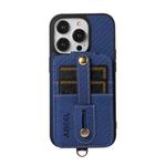 For iPhone 14 Pro Max ABEEL Carbon Fiber RFID Card Holder Phone Case(Blue)
