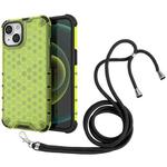 For iPhone 15 Lanyard Honeycomb Phone Case(Green)