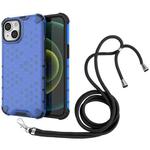 For iPhone 15 Lanyard Honeycomb Phone Case(Blue)