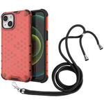 For iPhone 15 Lanyard Honeycomb Phone Case(Red)