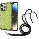 For iPhone 15 Pro Max Lanyard Honeycomb Phone Case(Green)