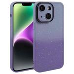 For iPhone 14 Plus Gradient Starry Silicone Phone Case with Lens Film(Grey Purple)