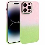 For iPhone 14 Pro Gradient Starry Silicone Phone Case with Lens Film(Pink Green)