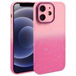For iPhone 12 Gradient Starry Silicone Phone Case with Lens Film(Pink Red)