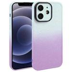 For iPhone 12 Gradient Starry Silicone Phone Case with Lens Film(White Purple)