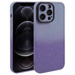 For iPhone 12 Pro Gradient Starry Silicone Phone Case with Lens Film(Grey Purple)