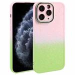 For iPhone 11 Pro Max Gradient Starry Silicone Phone Case with Lens Film(Pink Green)