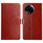 For Realme 11 5G Global HT01 Y-shaped Pattern Flip Leather Phone Case(Brown)
