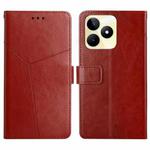 For Realme C53 HT01 Y-shaped Pattern Flip Leather Phone Case(Brown)