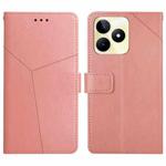 For Realme C53 HT01 Y-shaped Pattern Flip Leather Phone Case(Pink)