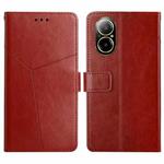 For Realme C67 4G HT01 Y-shaped Pattern Flip Leather Phone Case(Brown)