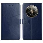 For Realme 12+ Global HT01 Y-shaped Pattern Flip Leather Phone Case(Blue)