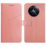 For Realme 12 5G Global HT01 Y-shaped Pattern Flip Leather Phone Case(Pink)
