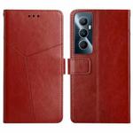 For Realme C65 4G HT01 Y-shaped Pattern Flip Leather Phone Case(Brown)