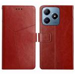 For Realme C63 4G Global/ C61 HT01 Y-shaped Pattern Flip Leather Phone Case(Brown)