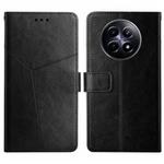 For Realme 13+ 5G Global HT01 Y-shaped Pattern Flip Leather Phone Case(Black)