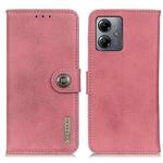 For Motorola Moto G14 4G KHAZNEH Cowhide Texture Flip Leather Phone Case(Pink)