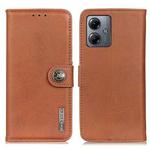 For Motorola Moto G14 4G KHAZNEH Cowhide Texture Flip Leather Phone Case(Brown)