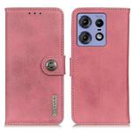 For Motorola Edge 50 Pro KHAZNEH Cowhide Texture Flip Leather Phone Case(Pink)