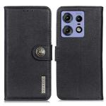 For Motorola Edge 50 Pro KHAZNEH Cowhide Texture Flip Leather Phone Case(Black)