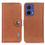 For Motorola Moto G85 KHAZNEH Cowhide Texture Flip Leather Phone Case(Brown)