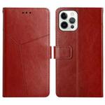 For iPhone 15 Pro HT01 Y-shaped Pattern Flip Leather Phone Case(Brown)