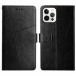For iPhone 15 Pro Max HT01 Y-shaped Pattern Flip Leather Phone Case(Black)