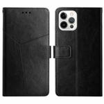 For iPhone 16 Pro Max HT01 Y-shaped Pattern Flip Leather Phone Case(Black)