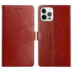 For iPhone 16 Pro HT01 Y-shaped Pattern Flip Leather Phone Case(Brown)