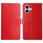 For iPhone 16 Plus HT01 Y-shaped Pattern Flip Leather Phone Case(Red)