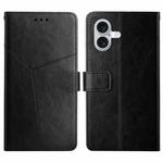 For iPhone 16 Plus HT01 Y-shaped Pattern Flip Leather Phone Case(Black)