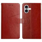 For iPhone 16 HT01 Y-shaped Pattern Flip Leather Phone Case(Brown)