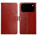 For iPhone 17 Pro Max HT01 Y-shaped Pattern Flip Leather Phone Case(Brown)
