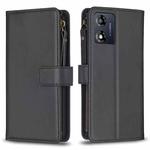 For Motorola Moto E13 4G 9 Card Slots Zipper Wallet Leather Flip Phone Case(Black)