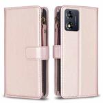 For Motorola Moto E13 4G 9 Card Slots Zipper Wallet Leather Flip Phone Case(Rose Gold)