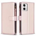 For Motorola Moto G73 5G 9 Card Slots Zipper Wallet Leather Flip Phone Case(Rose Gold)