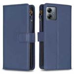 For Motorola Moto G14 4G 9 Card Slots Zipper Wallet Leather Flip Phone Case(Blue)