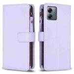 For Motorola Moto G14 4G 9 Card Slots Zipper Wallet Leather Flip Phone Case(Light Purple)